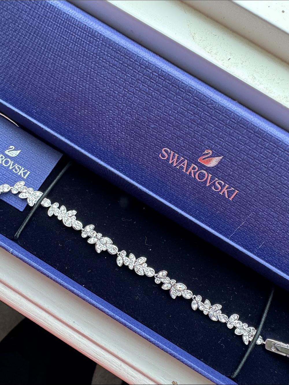 Swarovski Silver Crystal Floral Link Bracelet